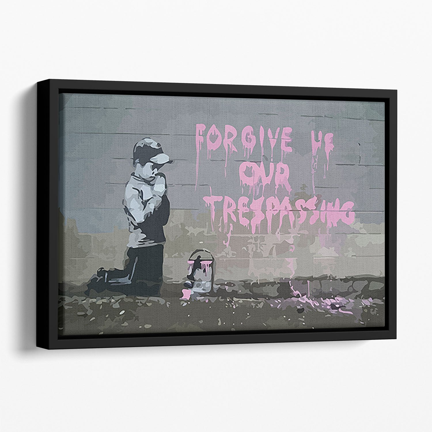 Banksy Forgive Us Floating Framed Canvas
