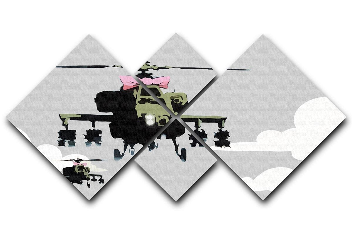 Banksy Friendly Helicopters 4 Square Multi Panel Canvas  - Canvas Art Rocks - 1