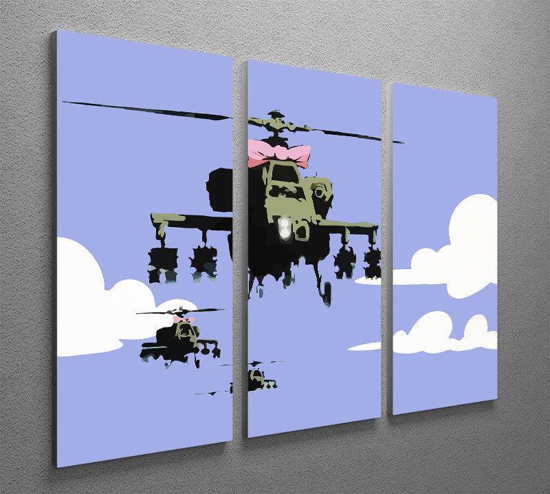 Banksy Friendly Helicopters Blue 3 Split Panel Canvas Print - Canvas Art Rocks - 2