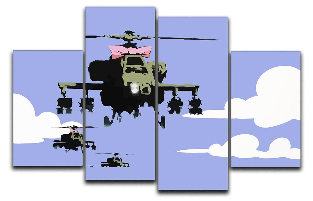 Banksy Friendly Helicopters Blue 4 Split Panel Canvas - Canvas Art Rocks - 1