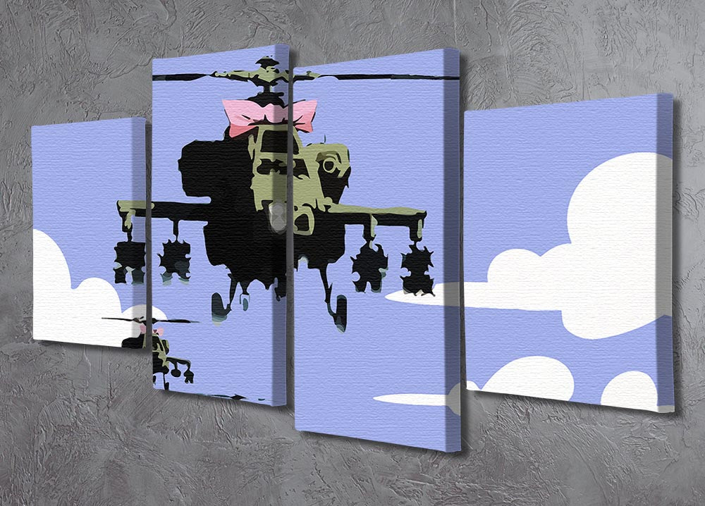 Banksy Friendly Helicopters Blue 4 Split Panel Canvas - Canvas Art Rocks - 2