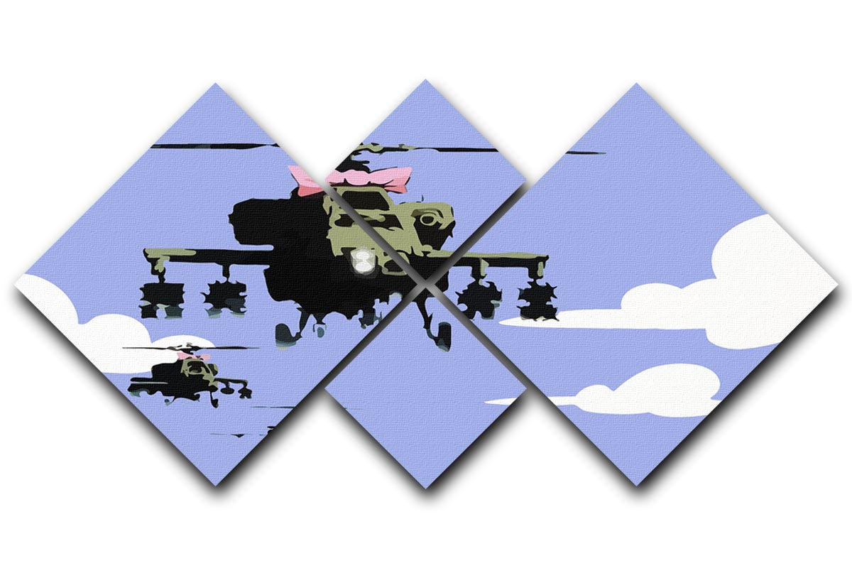 Banksy Friendly Helicopters Blue 4 Square Multi Panel Canvas - Canvas Art Rocks - 1