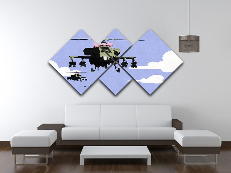 Banksy Friendly Helicopters Blue 4 Square Multi Panel Canvas - Canvas Art Rocks - 3
