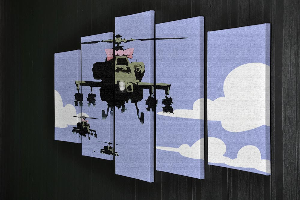 Banksy Friendly Helicopters Blue 5 Split Panel Canvas - Canvas Art Rocks - 2
