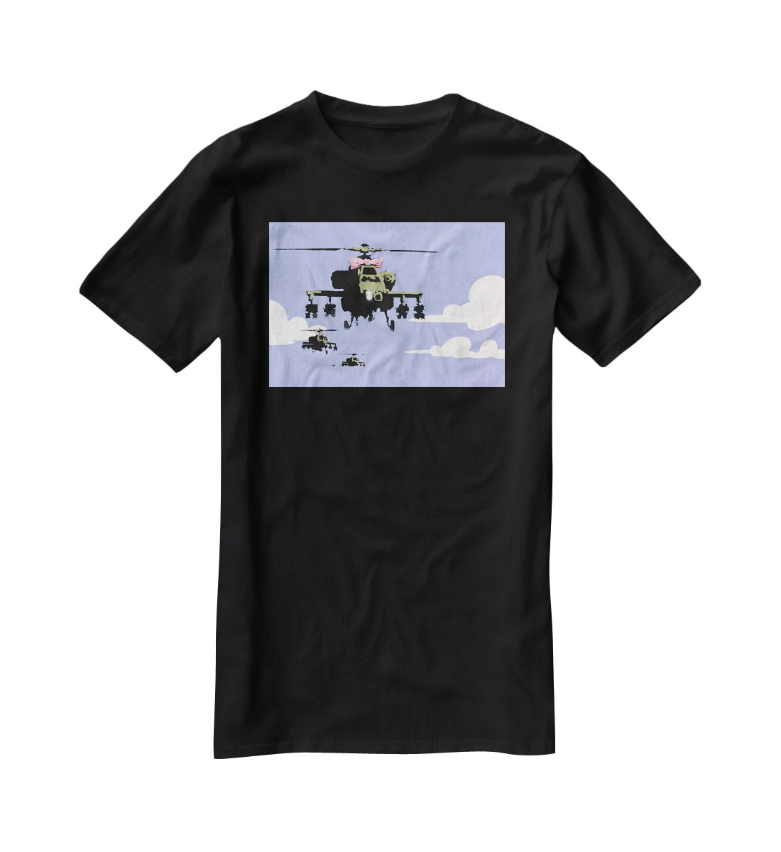 Banksy Friendly Helicopters Blue T-Shirt - Canvas Art Rocks - 1
