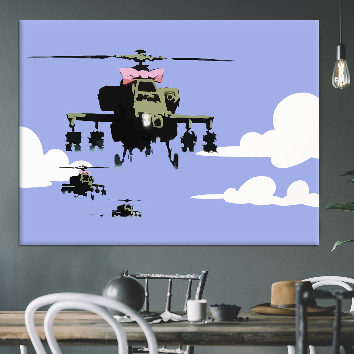 Banksy Friendly Helicopters Blue Canvas Print or Poster - Canvas Art Rocks - 3