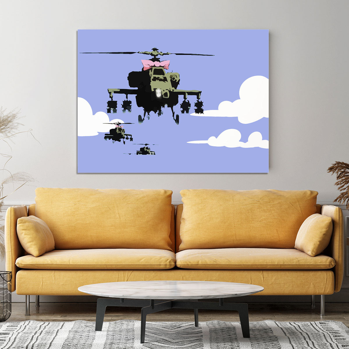 Banksy Friendly Helicopters Blue Canvas Print or Poster - Canvas Art Rocks - 4