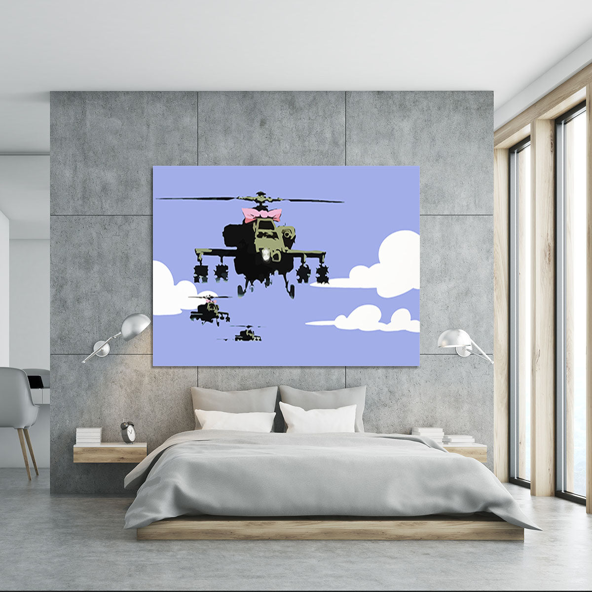 Banksy Friendly Helicopters Blue Canvas Print or Poster - Canvas Art Rocks - 5