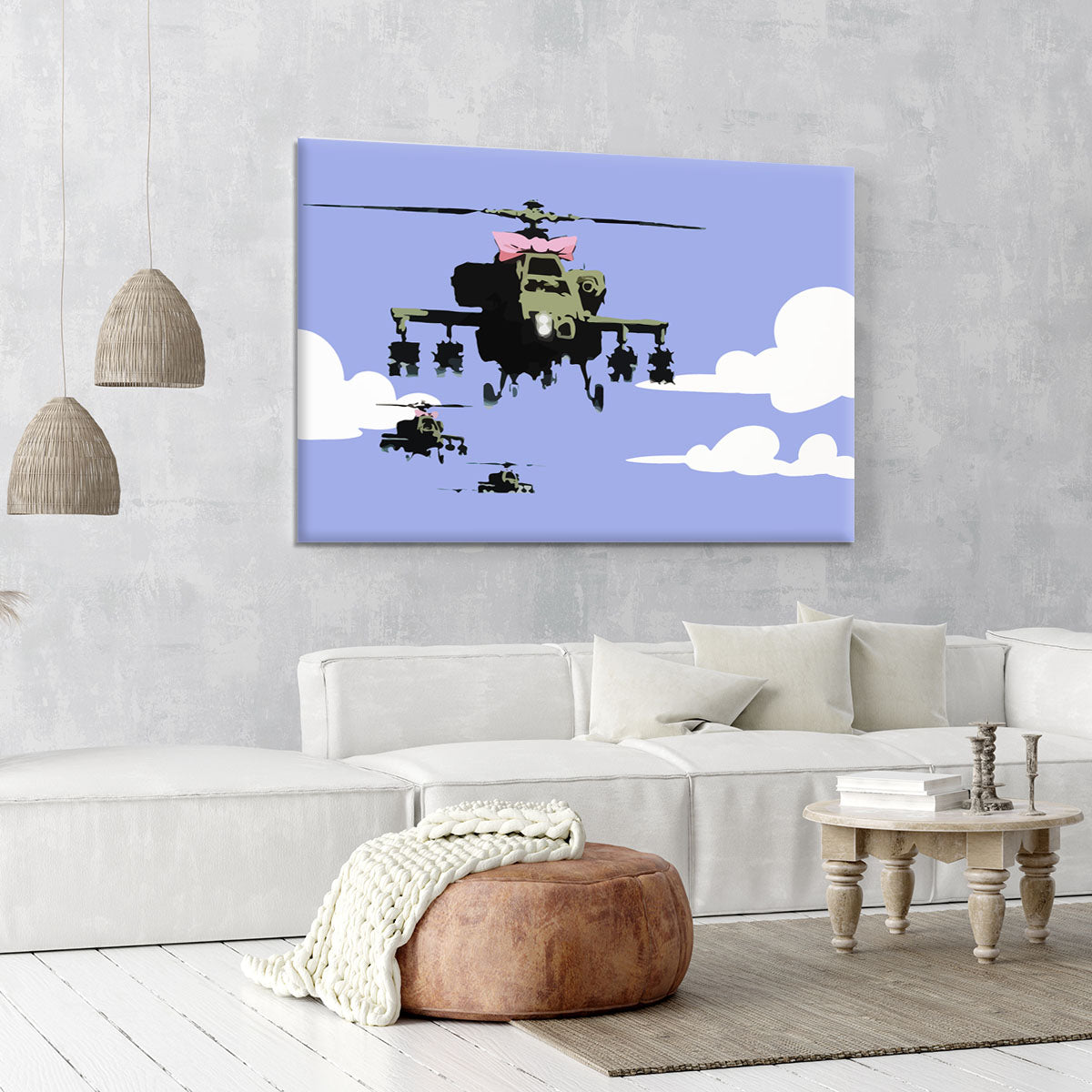 Banksy Friendly Helicopters Blue Canvas Print or Poster - Canvas Art Rocks - 6