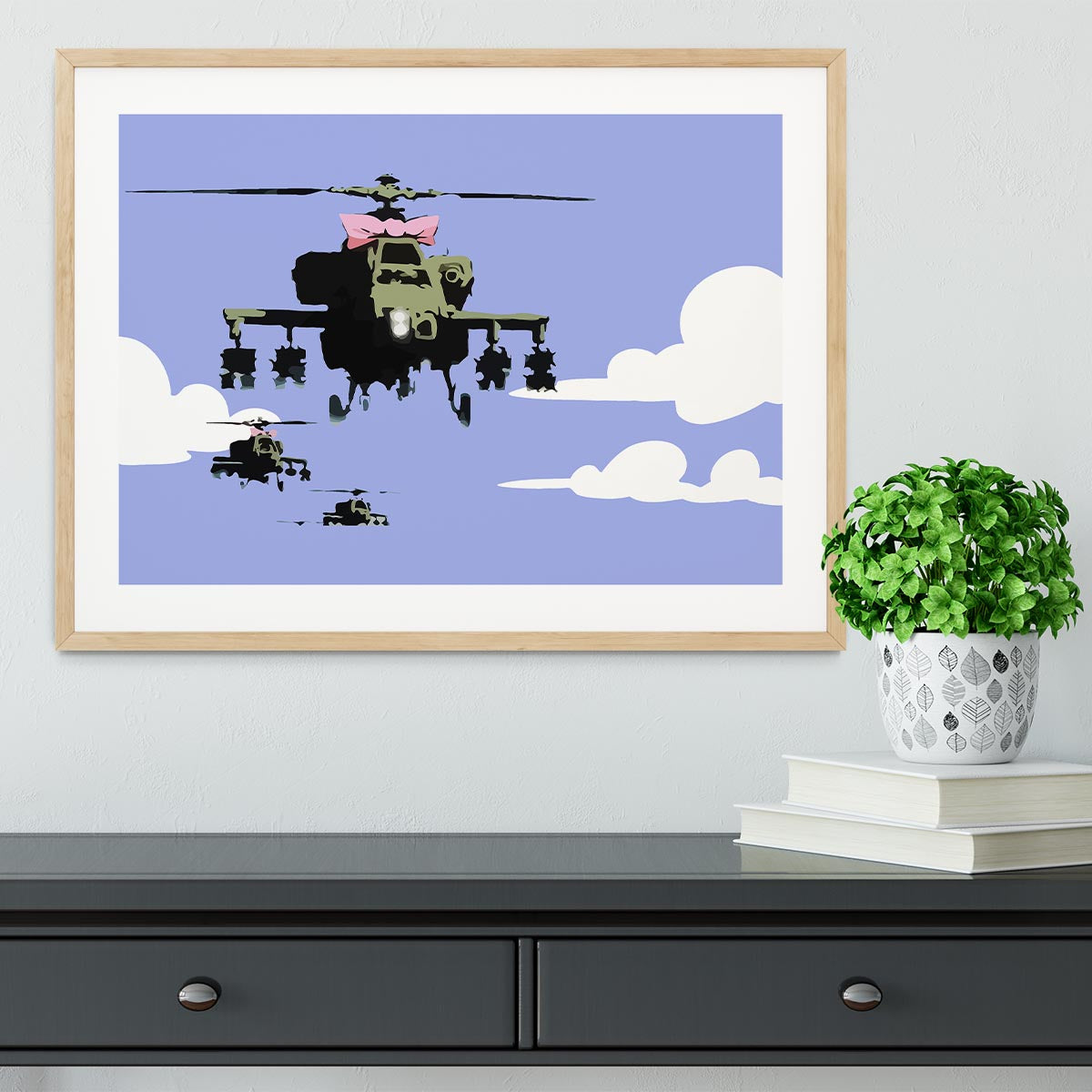 Banksy Friendly Helicopters Blue Framed Print - Canvas Art Rocks - 3