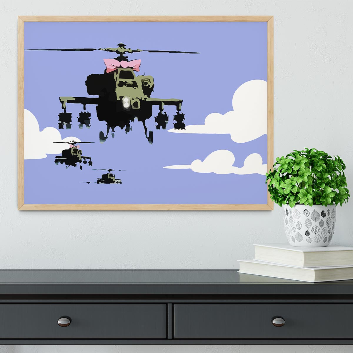 Banksy Friendly Helicopters Blue Framed Print - Canvas Art Rocks - 4