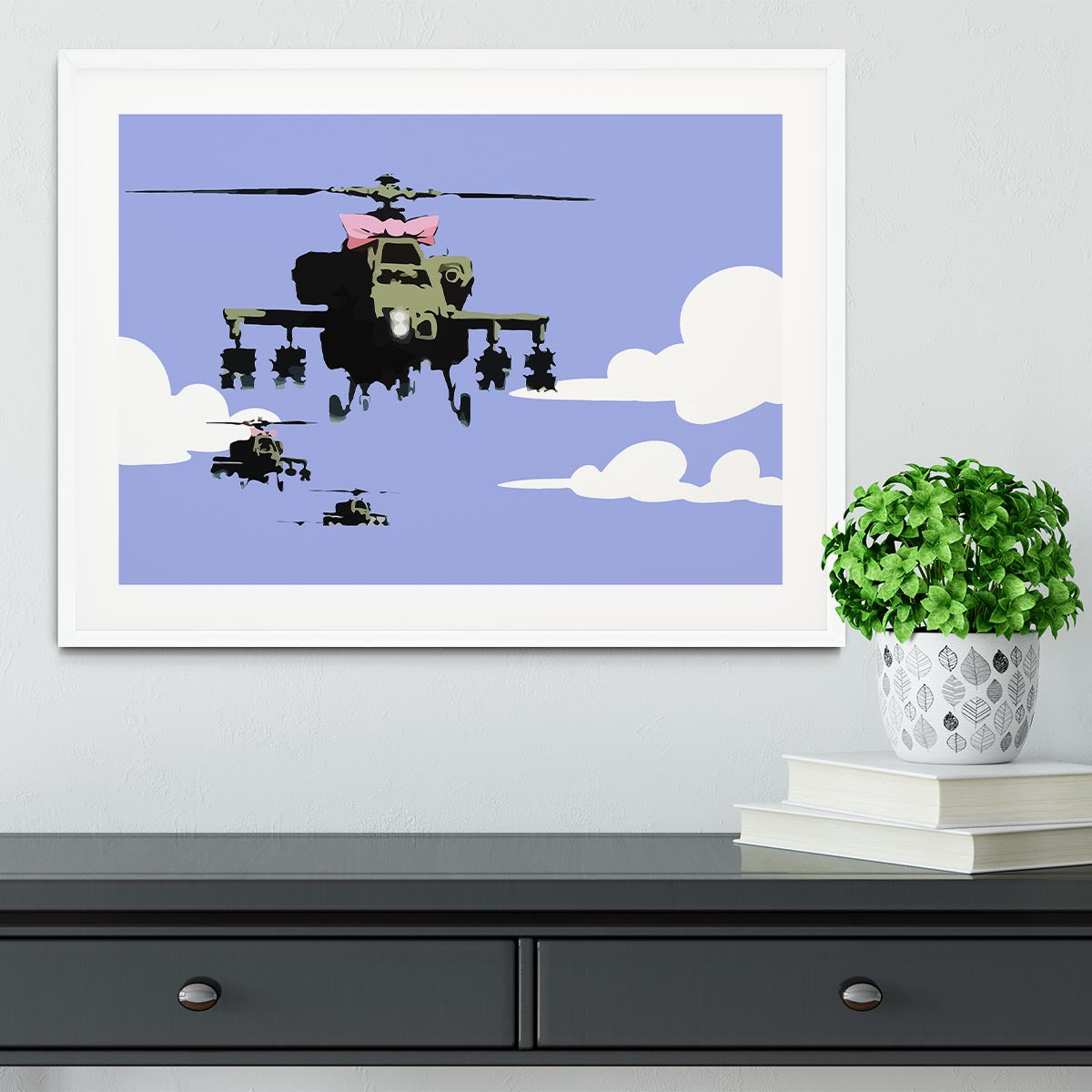 Banksy Friendly Helicopters Blue Framed Print - Canvas Art Rocks - 5