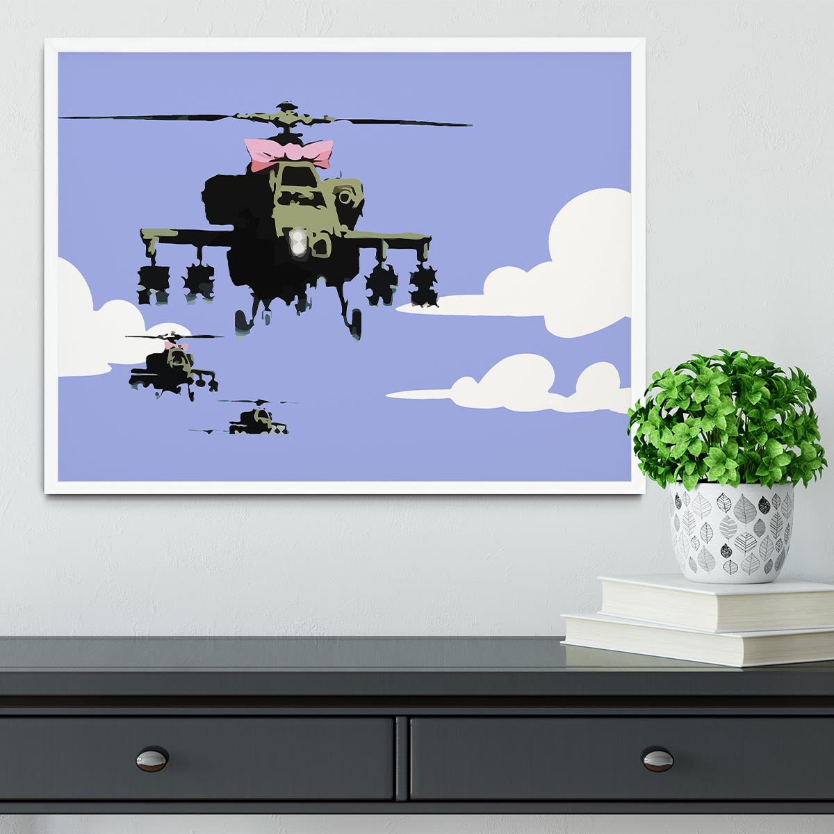 Banksy Friendly Helicopters Blue Framed Print - Canvas Art Rocks -6