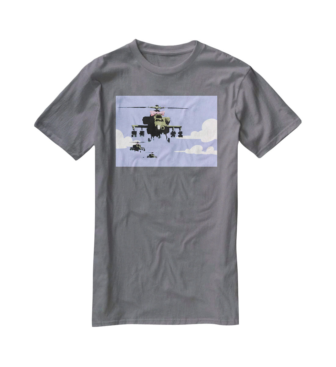 Banksy Friendly Helicopters Blue T-Shirt - Canvas Art Rocks - 3