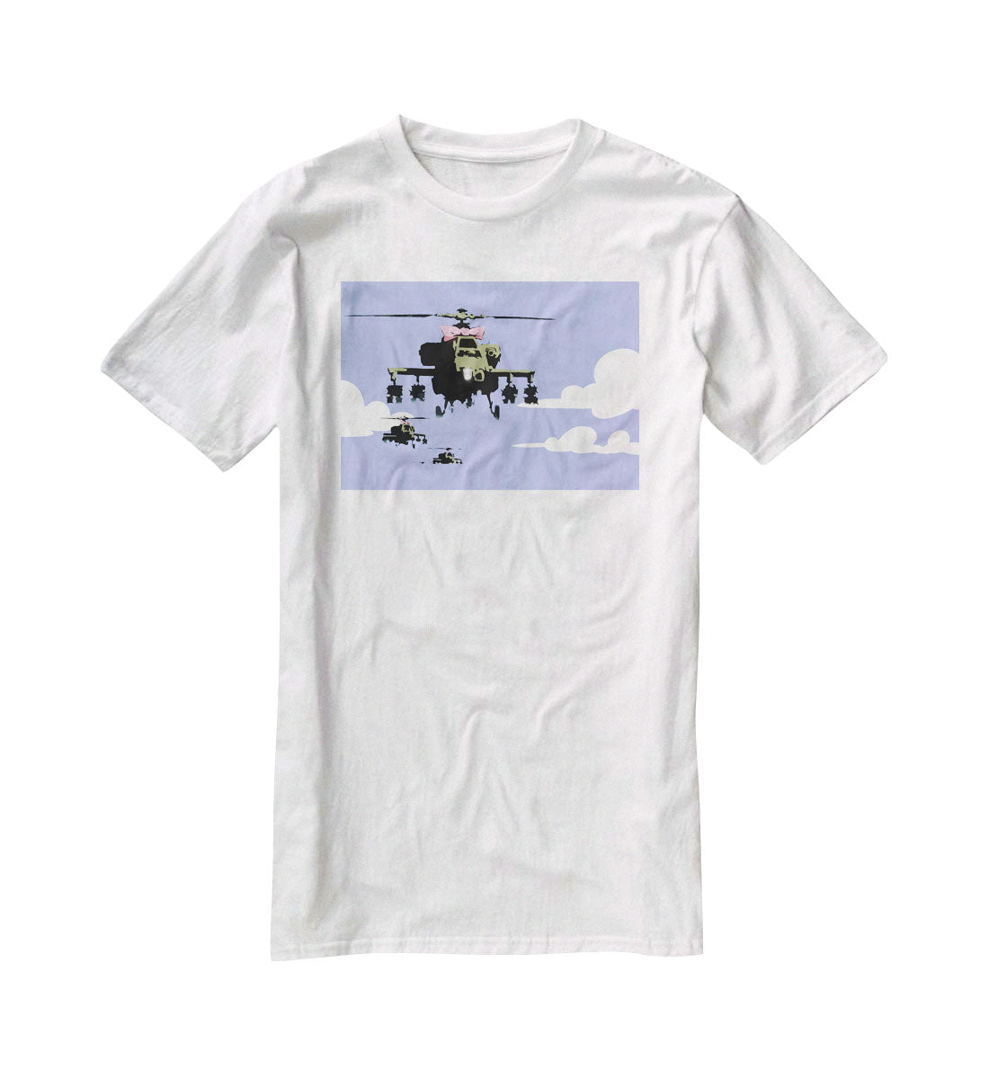 Banksy Friendly Helicopters Blue T-Shirt - Canvas Art Rocks - 5