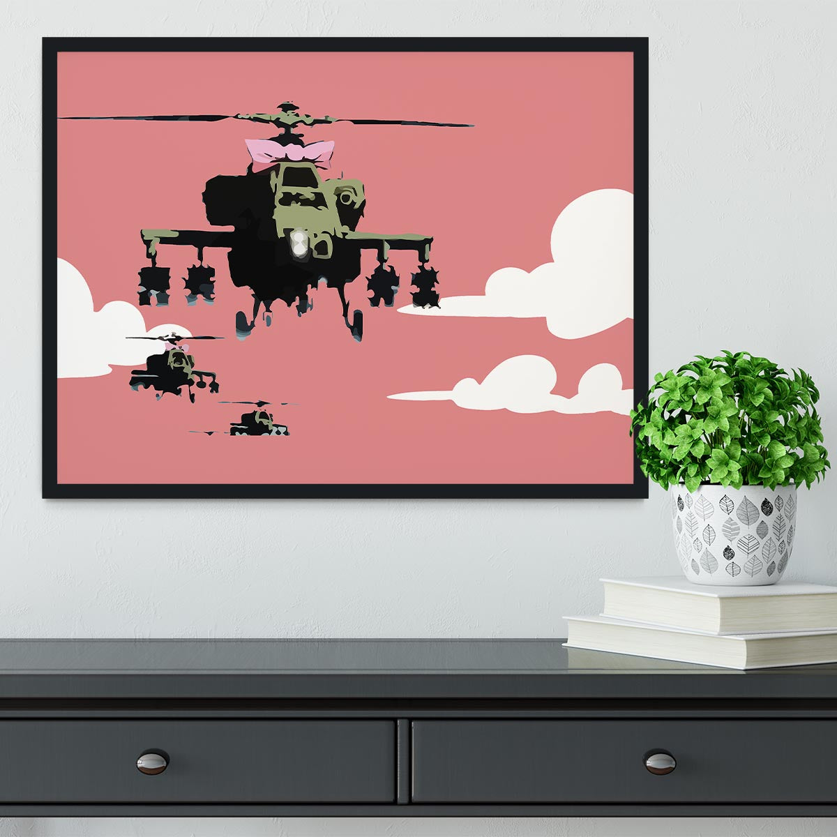 Banksy Friendly Helicopters Framed Print - Canvas Art Rocks - 2
