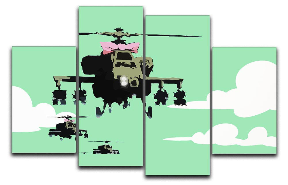 Banksy Friendly Helicopters Green 4 Split Panel Canvas - Canvas Art Rocks - 1