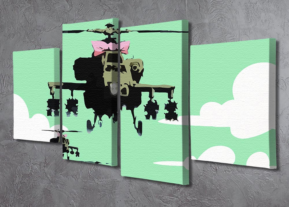 Banksy Friendly Helicopters Green 4 Split Panel Canvas - Canvas Art Rocks - 2