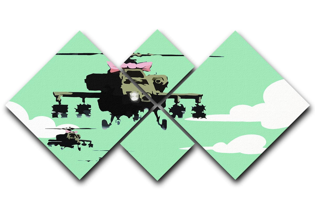 Banksy Friendly Helicopters Green 4 Square Multi Panel Canvas - Canvas Art Rocks - 1