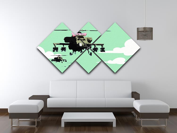 Banksy Friendly Helicopters Green 4 Square Multi Panel Canvas - Canvas Art Rocks - 3