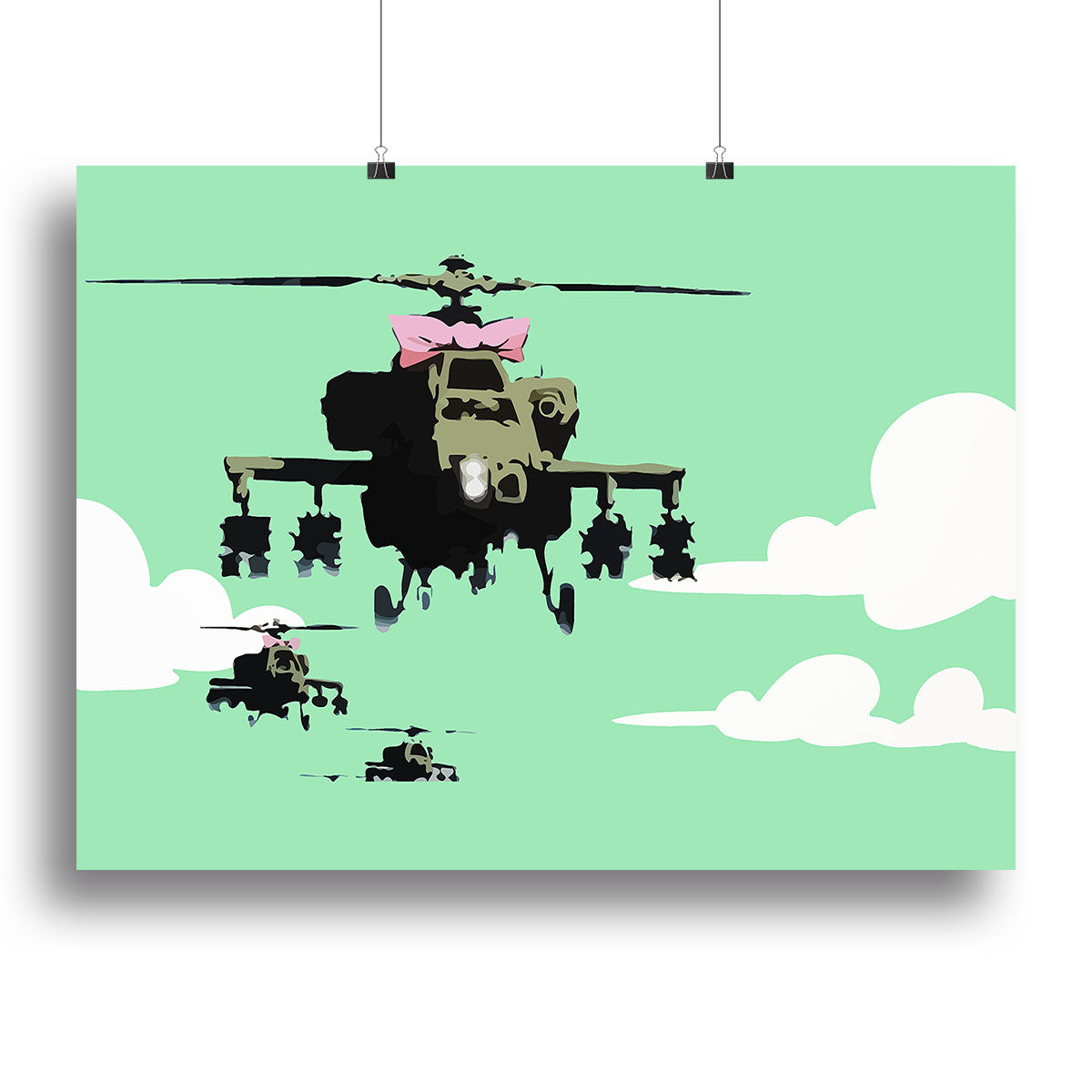 Banksy Friendly Helicopters Green Canvas Print or Poster - Canvas Art Rocks - 2