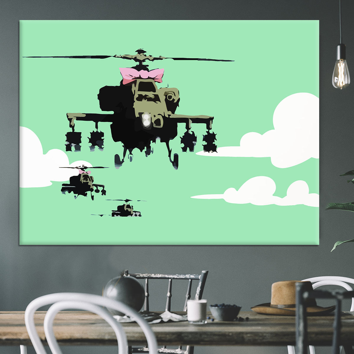 Banksy Friendly Helicopters Green Canvas Print or Poster - Canvas Art Rocks - 3