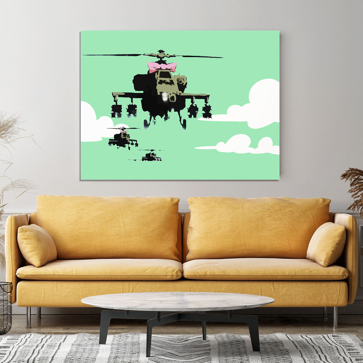 Banksy Friendly Helicopters Green Canvas Print or Poster - Canvas Art Rocks - 4