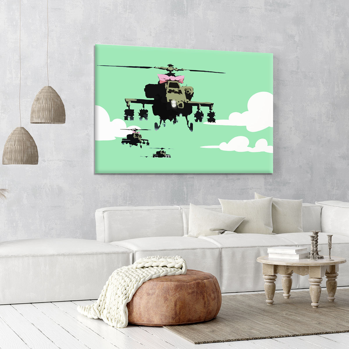 Banksy Friendly Helicopters Green Canvas Print or Poster - Canvas Art Rocks - 6