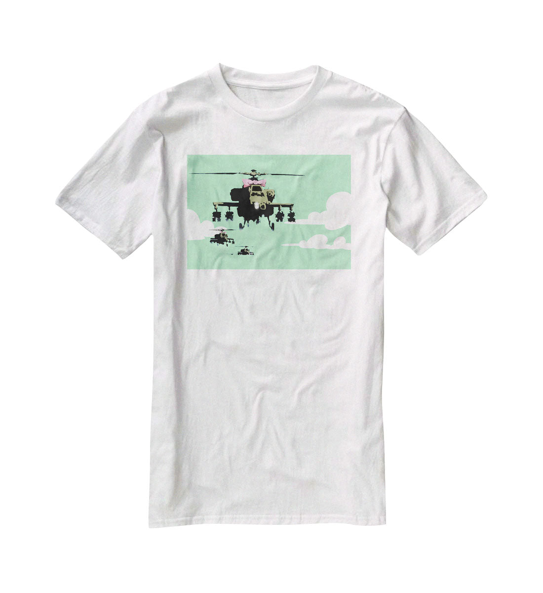 Banksy Friendly Helicopters Green T-Shirt - Canvas Art Rocks - 5