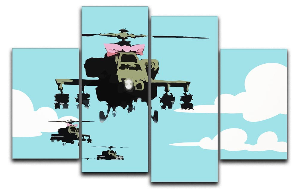 Banksy Friendly Helicopters Light Blue 4 Split Panel Canvas - Canvas Art Rocks - 1