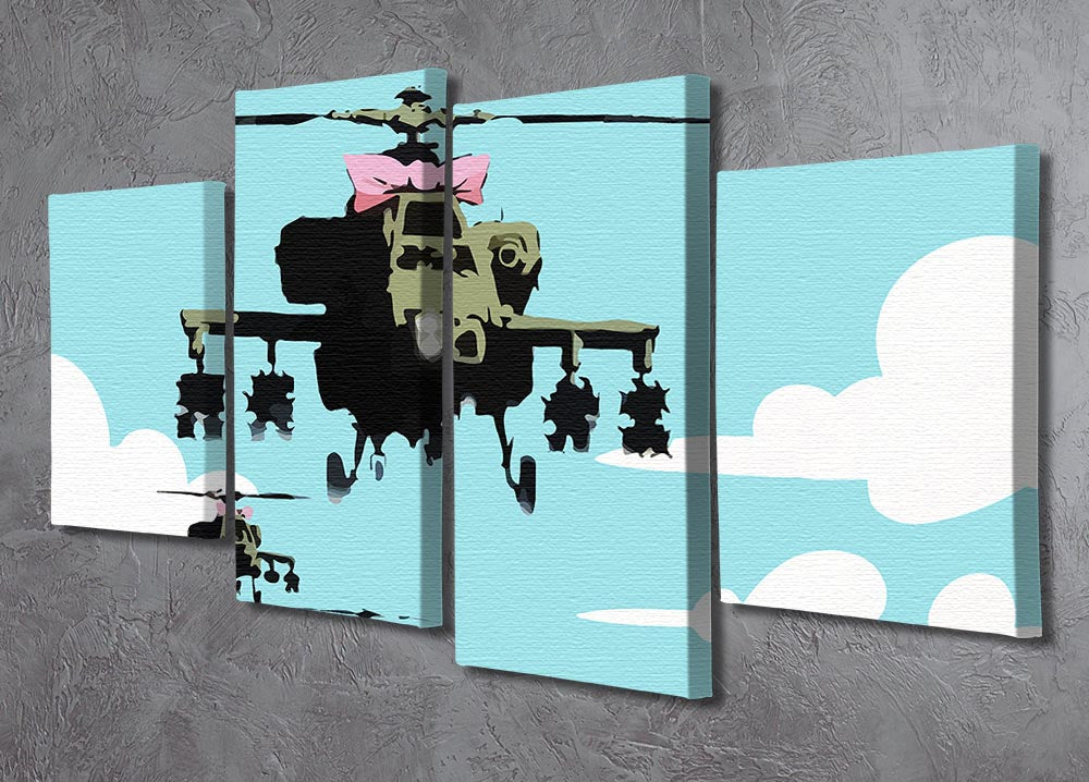 Banksy Friendly Helicopters Light Blue 4 Split Panel Canvas - Canvas Art Rocks - 2