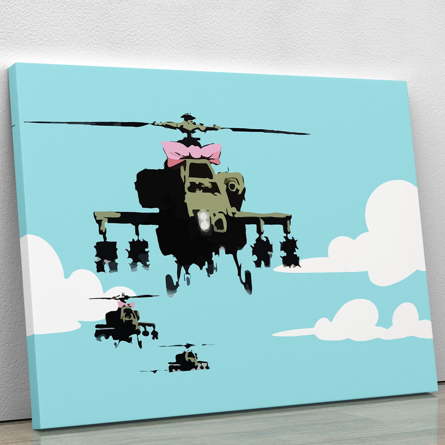 Banksy Friendly Helicopters Light Blue Canvas Print or Poster - Canvas Art Rocks - 1