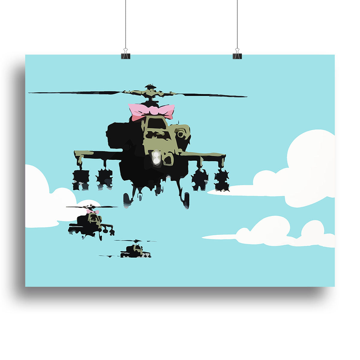 Banksy Friendly Helicopters Light Blue Canvas Print or Poster - Canvas Art Rocks - 2