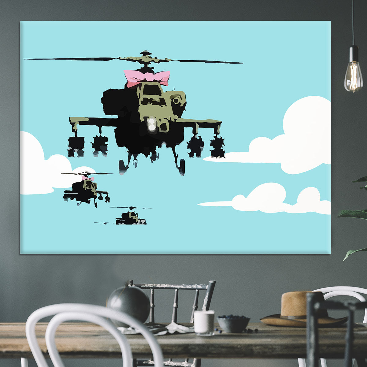 Banksy Friendly Helicopters Light Blue Canvas Print or Poster - Canvas Art Rocks - 3