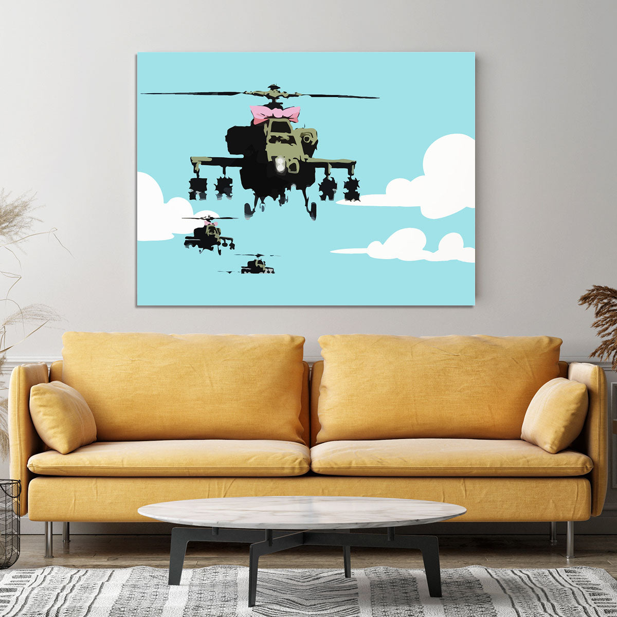 Banksy Friendly Helicopters Light Blue Canvas Print or Poster - Canvas Art Rocks - 4