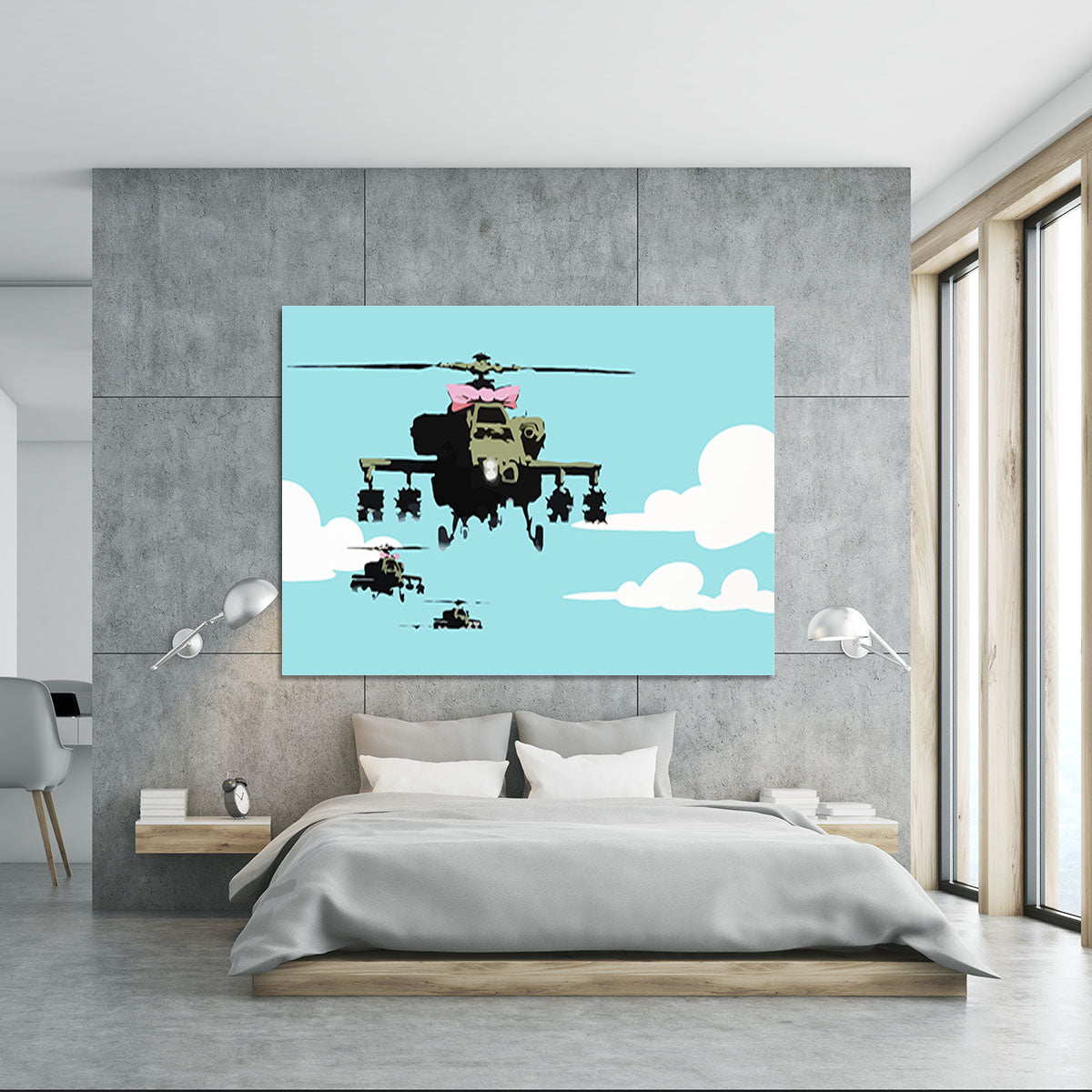 Banksy Friendly Helicopters Light Blue Canvas Print or Poster - Canvas Art Rocks - 5