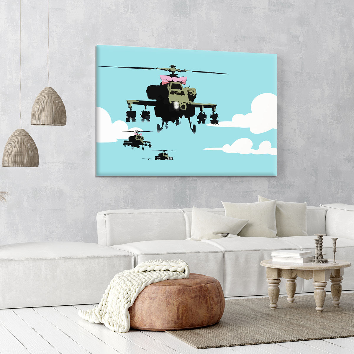 Banksy Friendly Helicopters Light Blue Canvas Print or Poster - Canvas Art Rocks - 6
