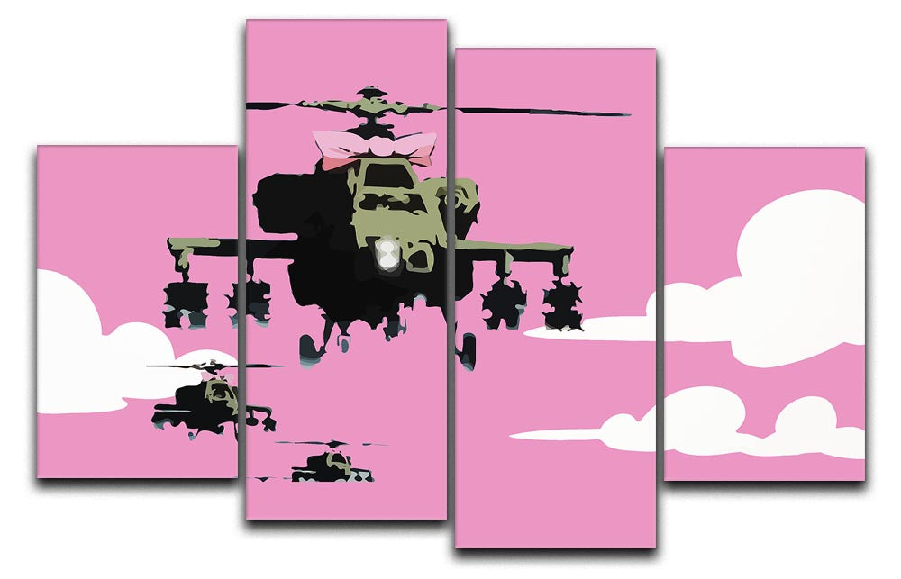 Banksy Friendly Helicopters Pink 4 Split Panel Canvas - Canvas Art Rocks - 1