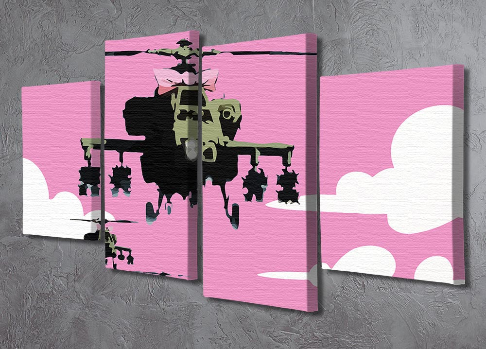 Banksy Friendly Helicopters Pink 4 Split Panel Canvas - Canvas Art Rocks - 2