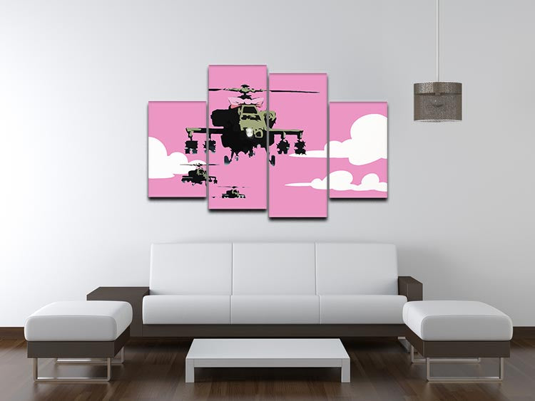 Banksy Friendly Helicopters Pink 4 Split Panel Canvas - Canvas Art Rocks - 3