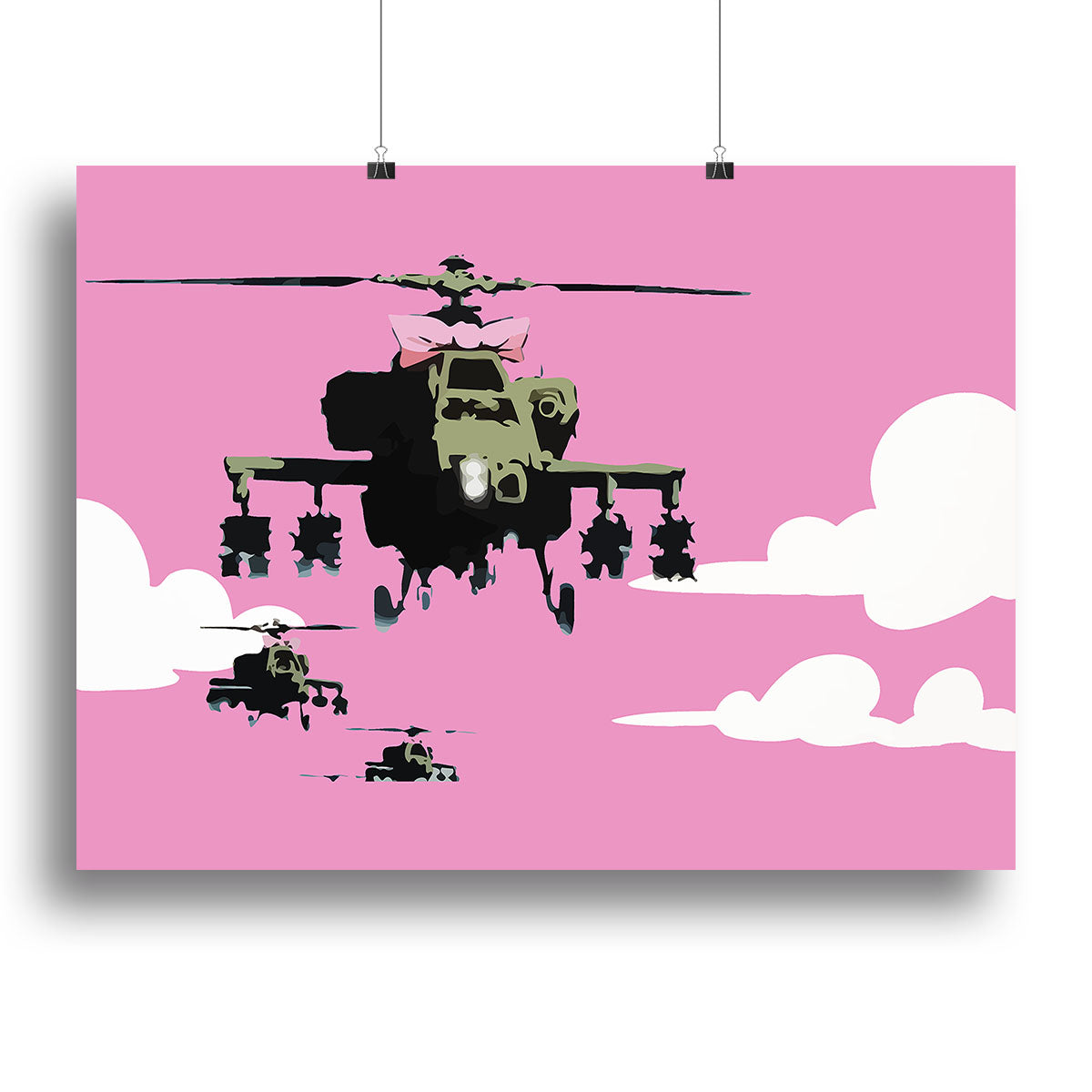 Banksy Friendly Helicopters Pink Canvas Print or Poster - Canvas Art Rocks - 2