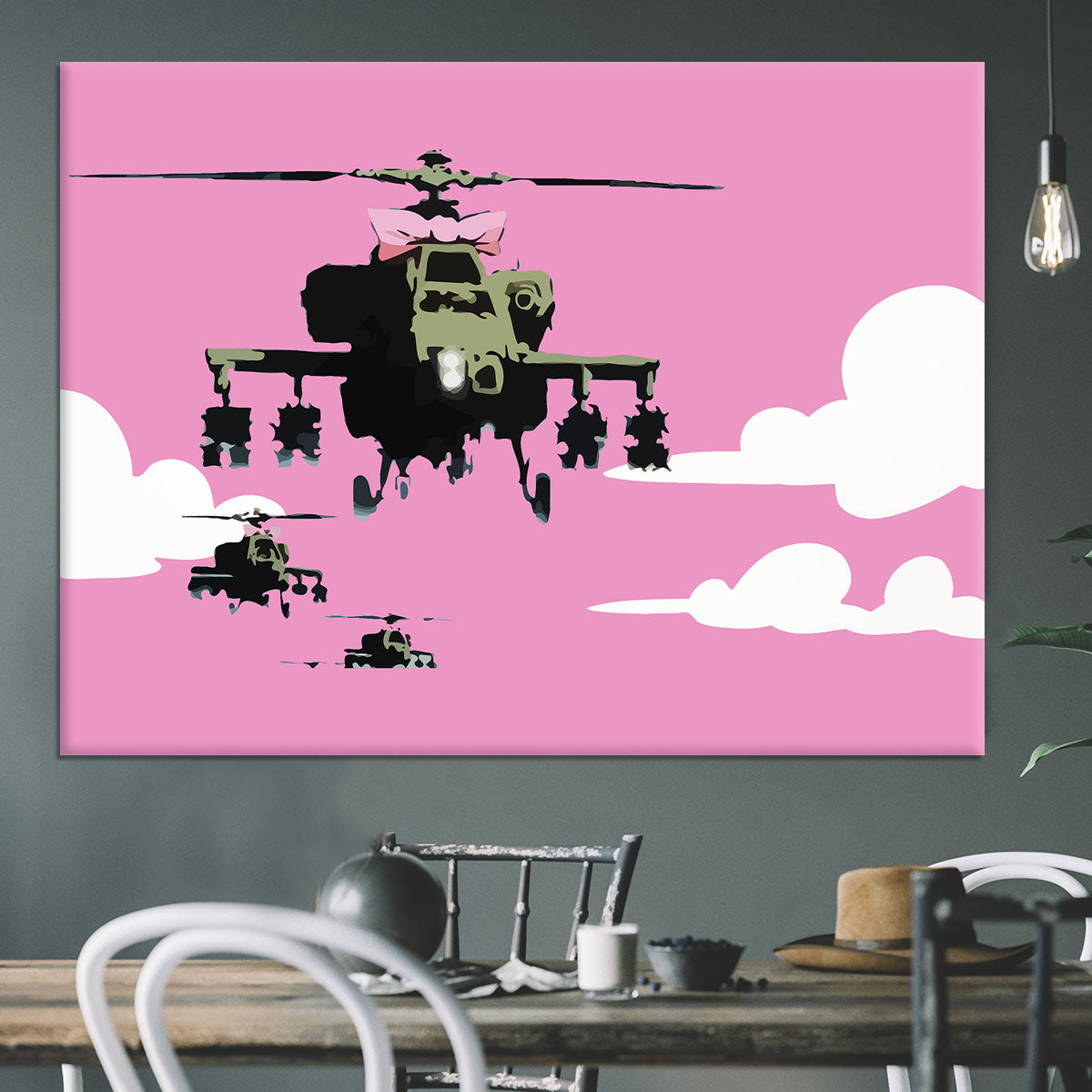 Banksy Friendly Helicopters Pink Canvas Print or Poster - Canvas Art Rocks - 3