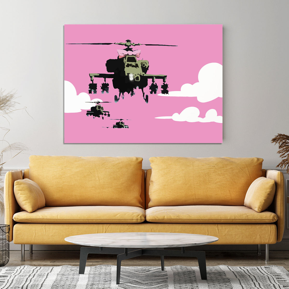Banksy Friendly Helicopters Pink Canvas Print or Poster - Canvas Art Rocks - 4