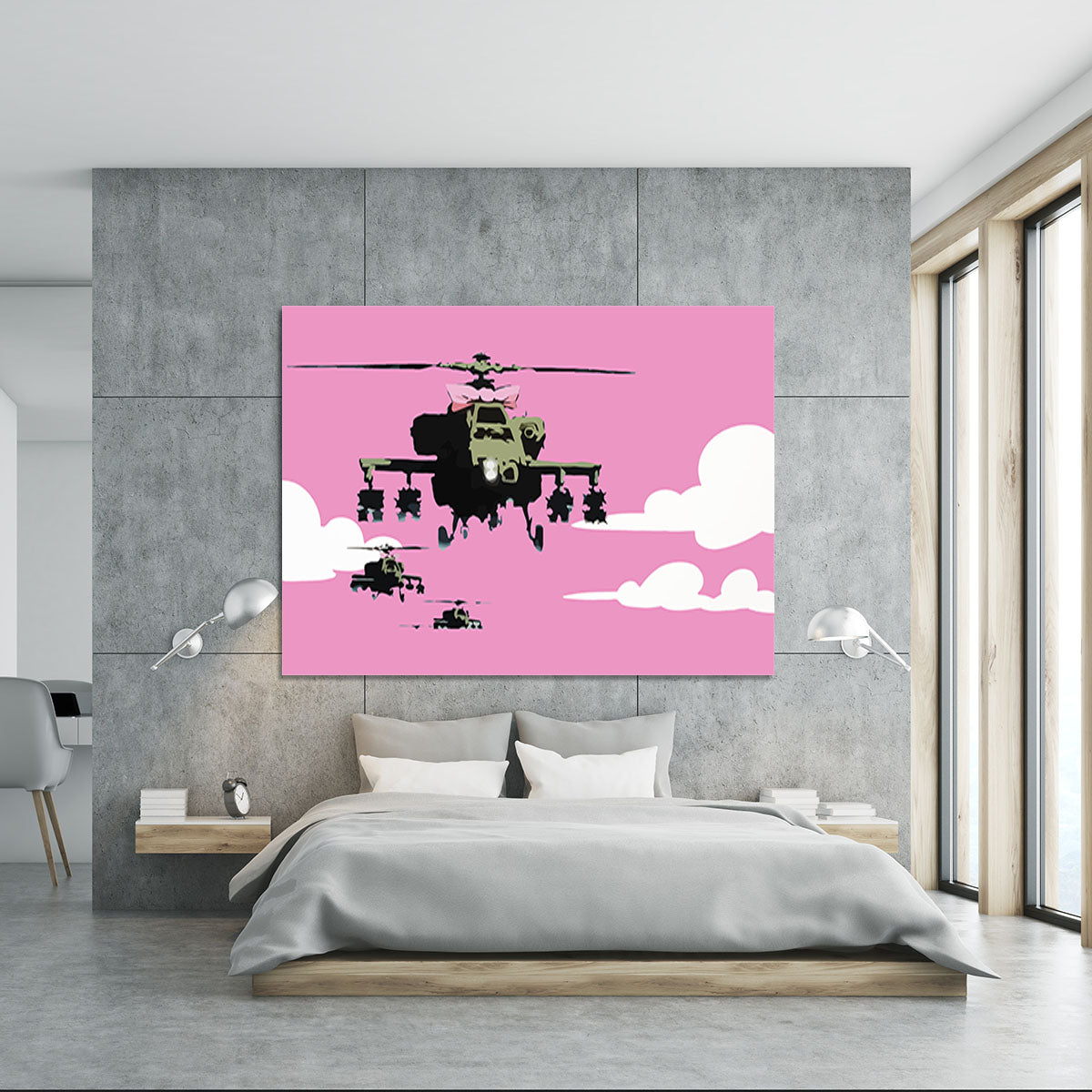 Banksy Friendly Helicopters Pink Canvas Print or Poster - Canvas Art Rocks - 5