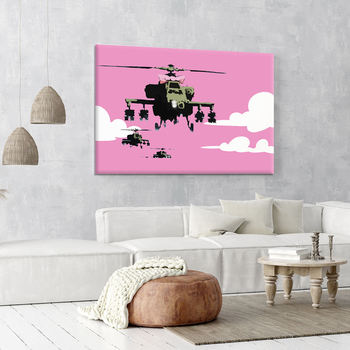 Banksy Friendly Helicopters Pink Canvas Print or Poster - Canvas Art Rocks - 6