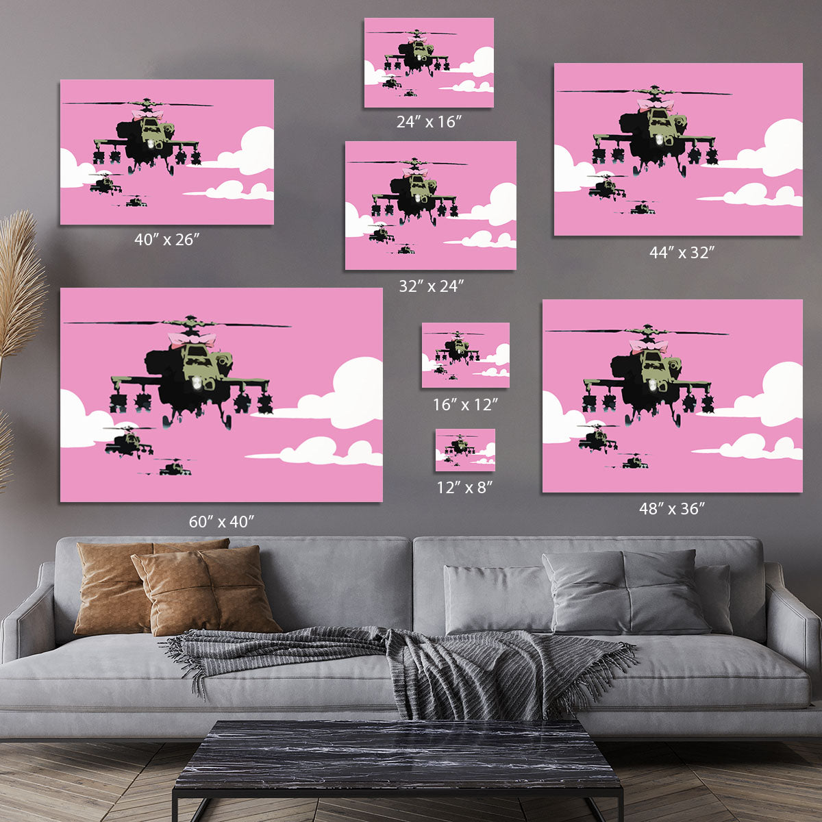 Banksy Friendly Helicopters Pink Canvas Print or Poster - Canvas Art Rocks - 7