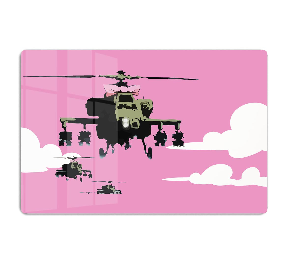 Banksy Friendly Helicopters Pink Acrylic Block - Canvas Art Rocks - 1