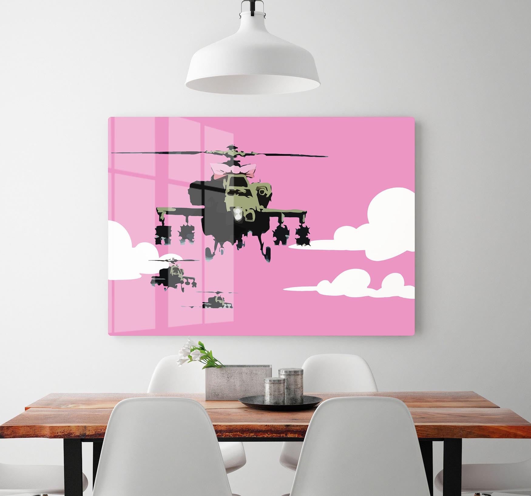 Banksy Friendly Helicopters Pink Acrylic Block - Canvas Art Rocks - 2