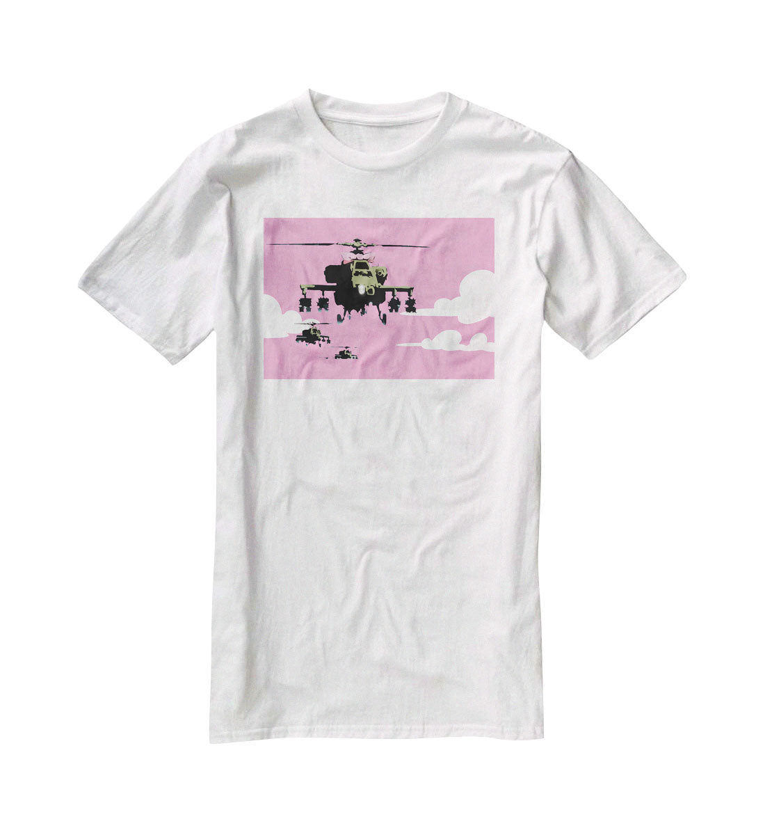Banksy Friendly Helicopters Pink T-Shirt - Canvas Art Rocks - 5