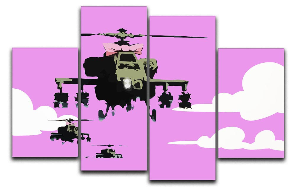 Banksy Friendly Helicopters Purple 4 Split Panel Canvas - Canvas Art Rocks - 1